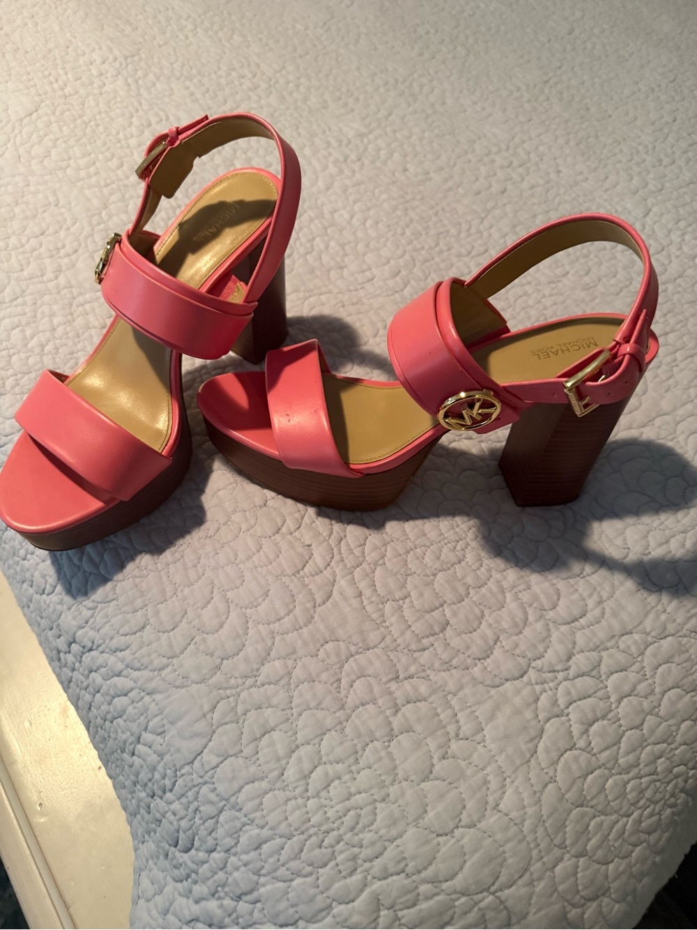 Michael Kors Coral Pink Platform Block Heel Sandals